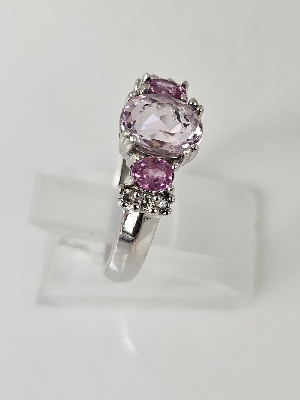 Natural Kunzite & Pink Sapphire Ring Sterling Silver Rhodium Overlay Sz 7! - Picture 3 of 7